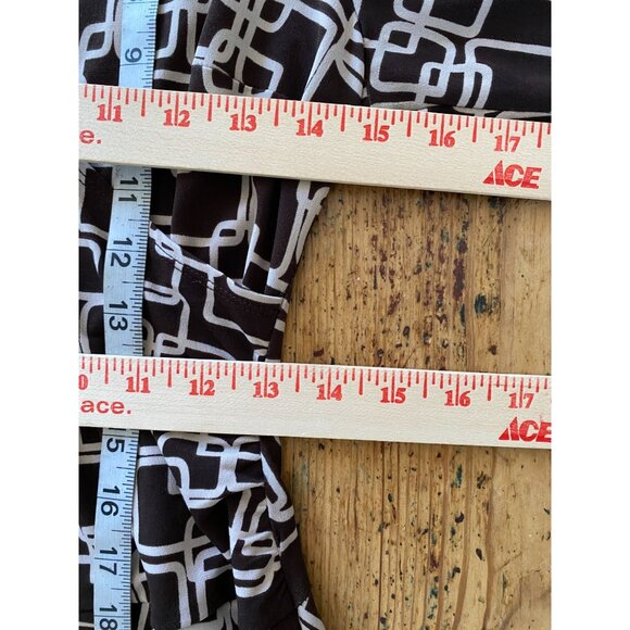 AB Studio Womens Brown & White Geometric Print A-Line Dress Medium 3/4 Sleeves - Picture 6 of 7